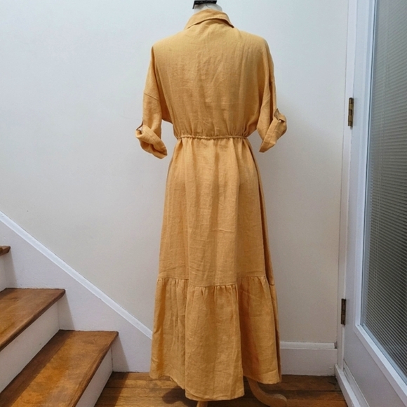 NWOT CHARLIE B 100% Linen Short Sleeves Tiered Shirt Maxi Dress Medium - Picture 3 of 6